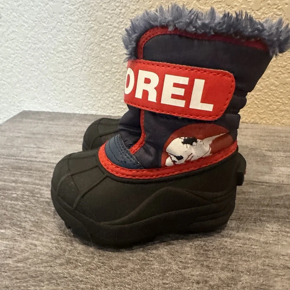 Sorel Toddler Commander Snow Boots Size 5 US Toddler Blue Red Hook And Loop